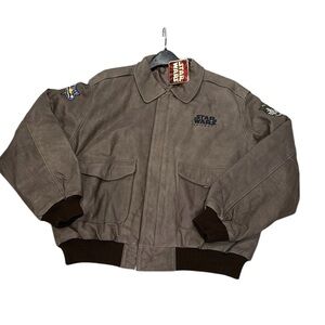 Star Wars Episode I Leather Bomber Jacket Bravo Squadron Pilot Brown Mens XL